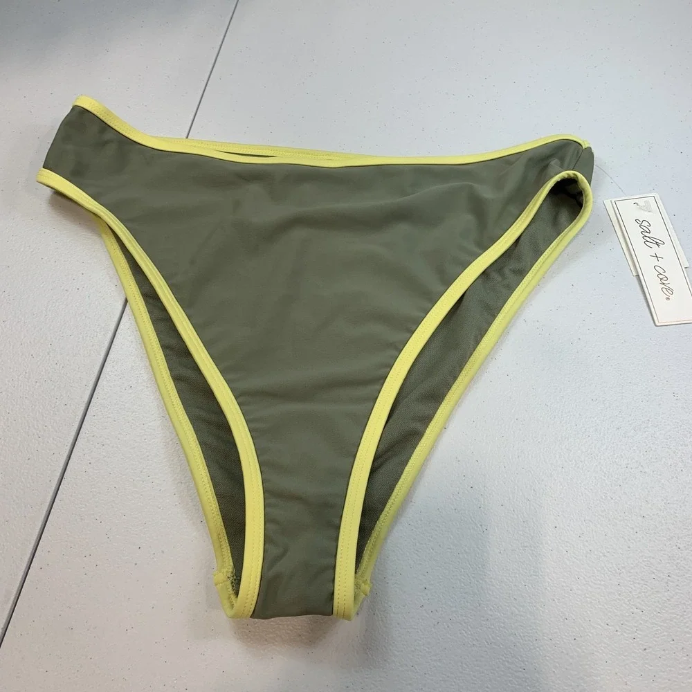Salt & Cove Junior's Swim Bikini Bottom XL Colorblock Sage Green High Waist